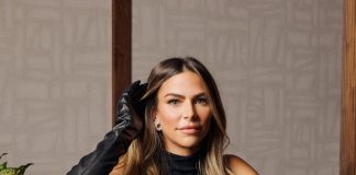 With her husband, Doug, Hilary Schwartz owns what may be Detroit’s only single-vacancy hotel. Posing in a hotel that has 100 times as many rooms, she wears a Zara top and vintage leather gloves, with pants and shoes both from Khaite.