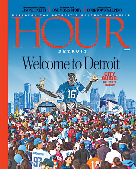 Hour Detroit's April 2024 cover featuring fans gathered in the city of the 2024 NFL Draft