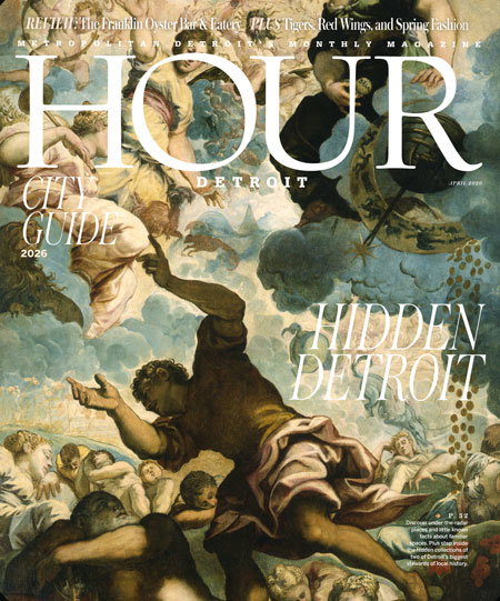 Hour Detroit's April 2026 cover featuring Tintoretto's 'The Dreams of Men,' which can be found on the ceiling at the DIA
