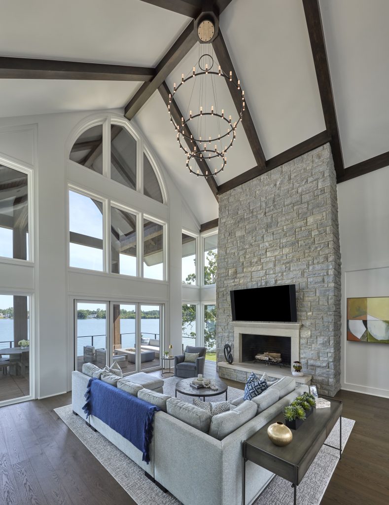 Spacious living room with vaulted ceilings.