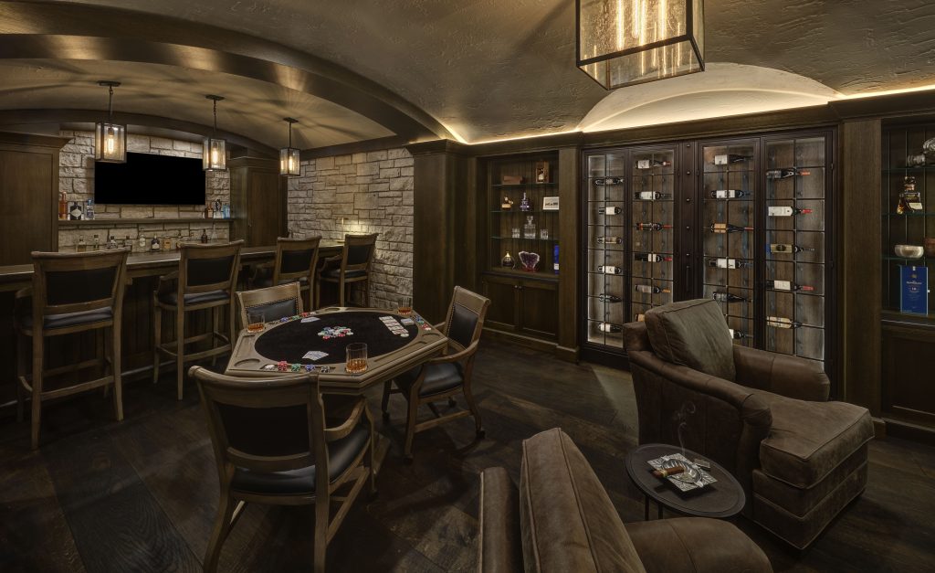 The wine cellar/cigar bar awaits a game of cards.