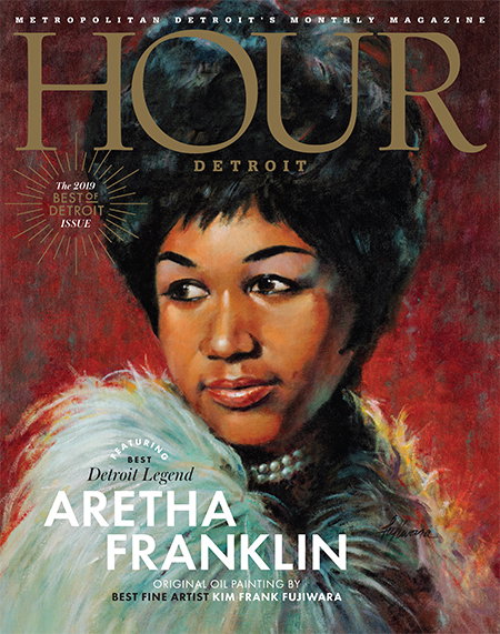 Hour Detroit's June 2019 cover featuring an original oil painting of Aretha Franklin by Kim Frank Fujiwara