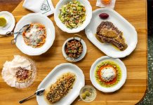 Hour Detroit’s Best New Restaurants 2026: Wilder’s in Birmingham From top, clockwise house wedge salad, dry aged bone-in ribeye with zip sauce, fried burrata, dirty martini, dover sole au meunière, roasted mushrooms.
