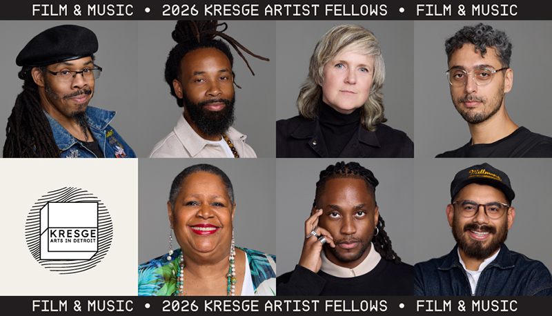 2026 Kresge Artist Fellows in Film & Music (Top to bottom, L-R): Maurice "Pirahnahead" Herd, Jeremy Brockman, Mitch McCabe, Salar Ansari, Shahida Nurullah, Ackeem Salmon, Frisly Soberanis.
