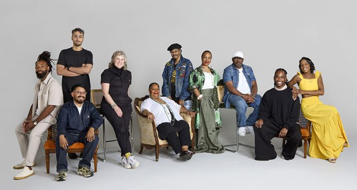 2026 Kresge Artist Fellows (L-R): Jeremy Brockman, Salar Ansari, Frisly Soberanis, Mitch McCabe, Shahida Nurullah, Maurice "Pirahnahead" Herd, Karen Prall, Ed Miller, Ackeem Salmon, Galaxy.