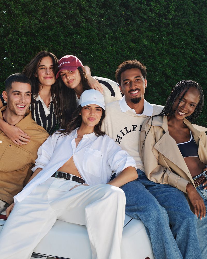 Riley (far right) is pictured here in Tommy Hilfiger's Spring 2024 Kendall and Friends campaign with Kendall Jenner.