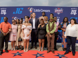 Jared Goff Honors Detroit’s Graduating Seniors at FATE Draft Day 2026 Jared Goff with the FATE Draft Day Graduates