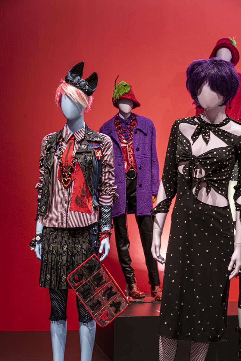 Clothed mannequins at 'The World of Anna Sui' exhibition.