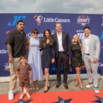 Penei and Isabelle Sewell with their son, Christen and Jared Goff, Kennedy and Malcolm Rodriguez