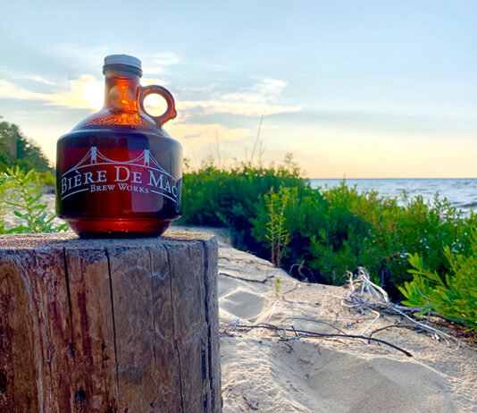 Bière de Mac Brew Works: A Beer-lover’s Paradise in Mackinaw City A howler from Bière de Mac on the beach