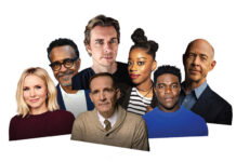 The Coney: The Celebrity Charity Event Bringing Big Names Back to Detroit Collage of headshot featuring Kristen Bell, Tim Meadows, Dax Shepard, Diona Reasonover, Sam Richardson, and J.K. Simmons, and Mark Evan Jackson.