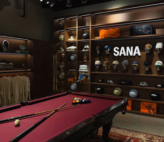 red pool table inside SANA in downtown Detroit