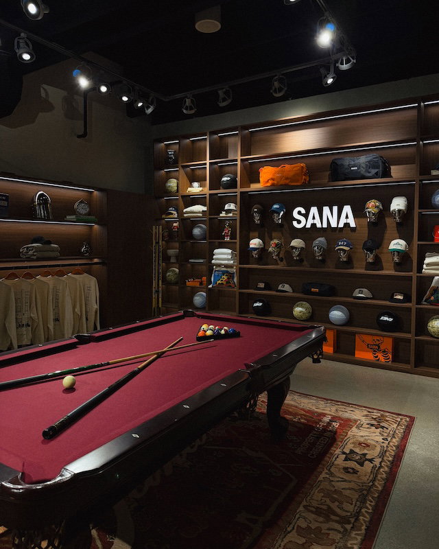 red pool table inside SANA in downtown Detroit