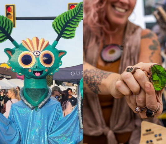 41 Things to Do in Metro Detroit This Weekend (Sept. 25-27) From left to right: The FerndAlien at the Funky Ferndale Art Fair, and an artist vendor at the DIY Street Fair showing off some of her jewelry pieces.