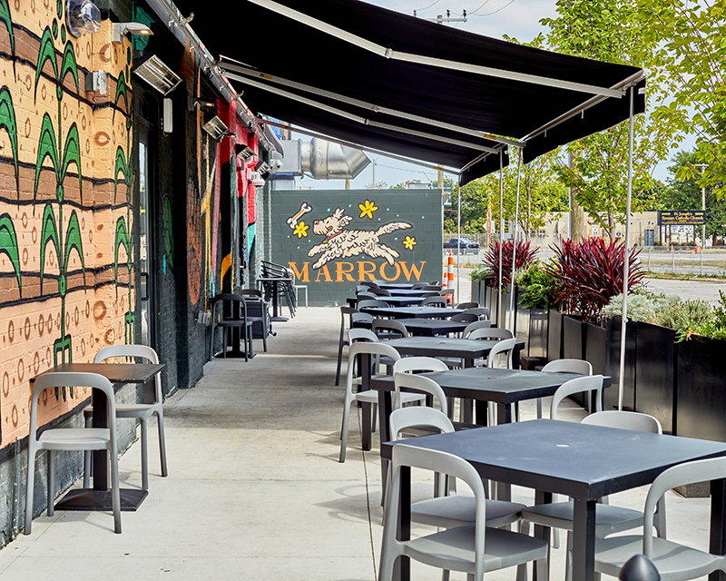 Patio dining area at Marrow in the Market