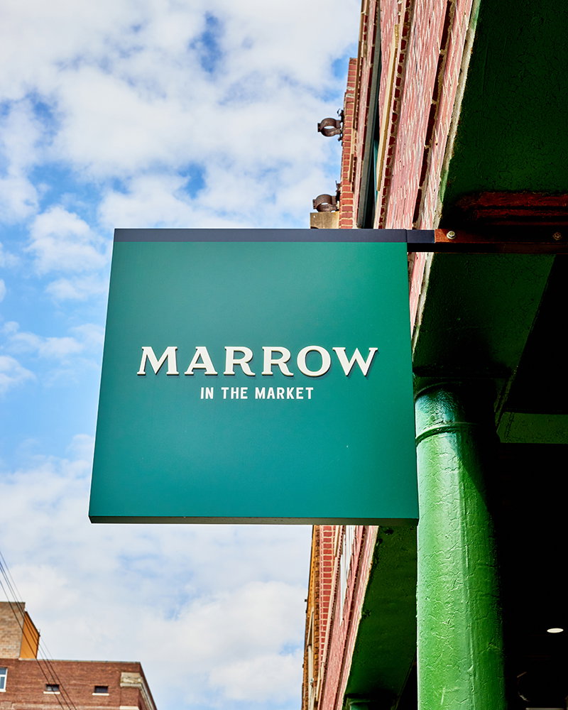 Exterior sign for Marrow in the Market