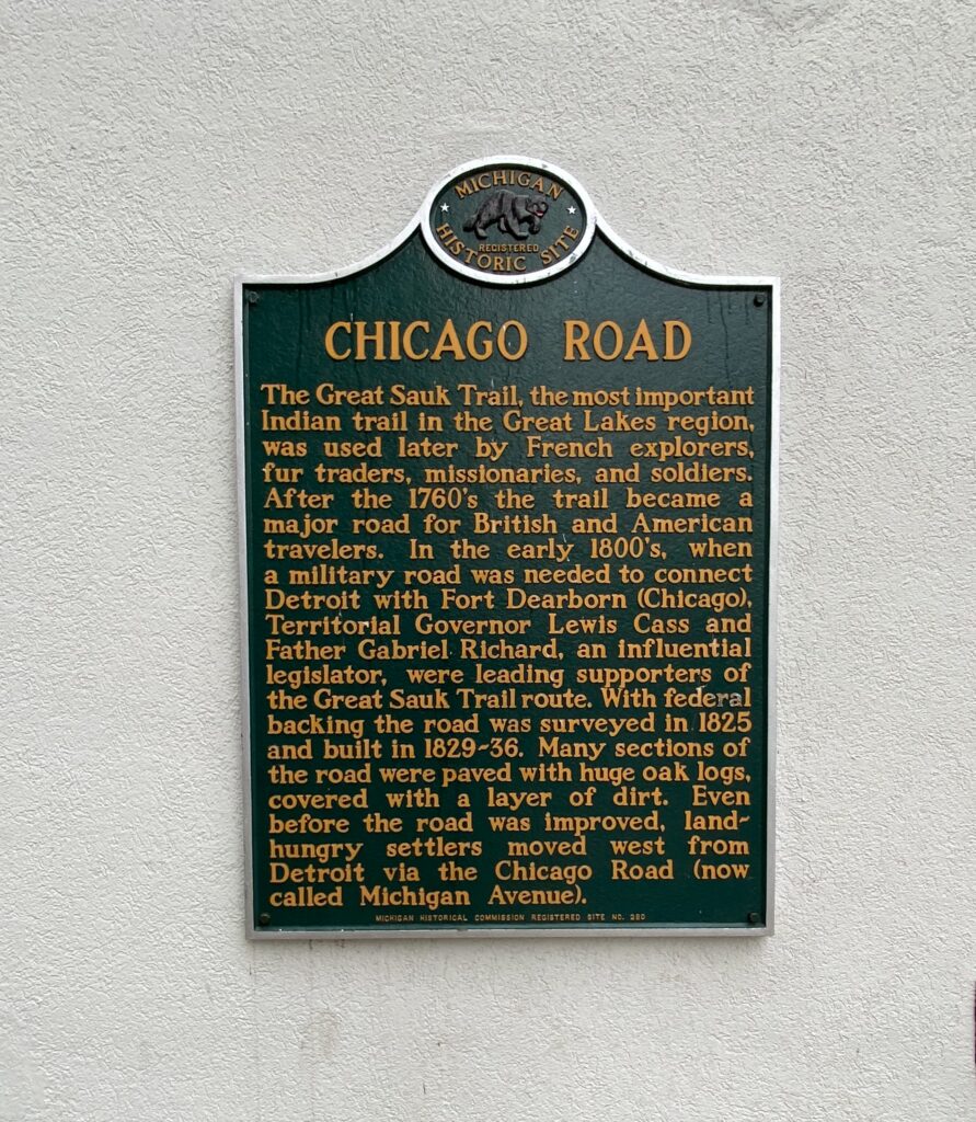 Sign representing the Great Sauk Trail, which is now Chicago Road.