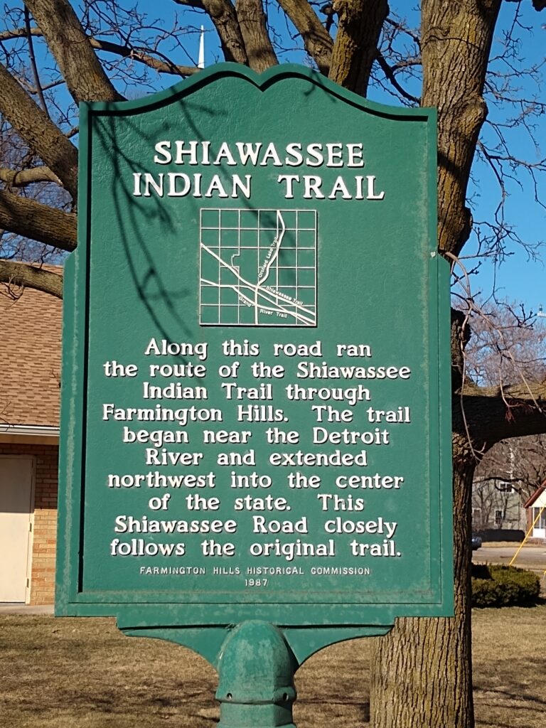 Sign representing the Shiawassee Indian Trail