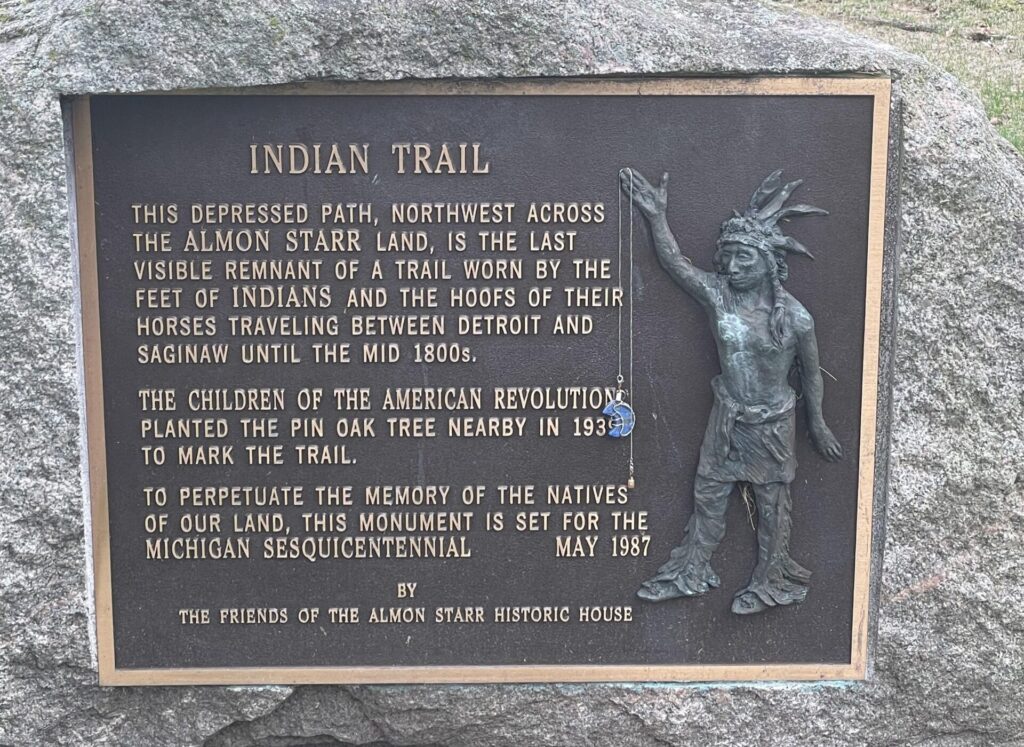 Sign representing the Indian Trail between Detroit and Saginaw