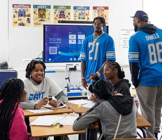 How the Detroit Lions Academy Provides a Pathway to Success for Students Former Lions players Tracy Walker and Darrell Daniels visit with Detroit Lions Academy students.