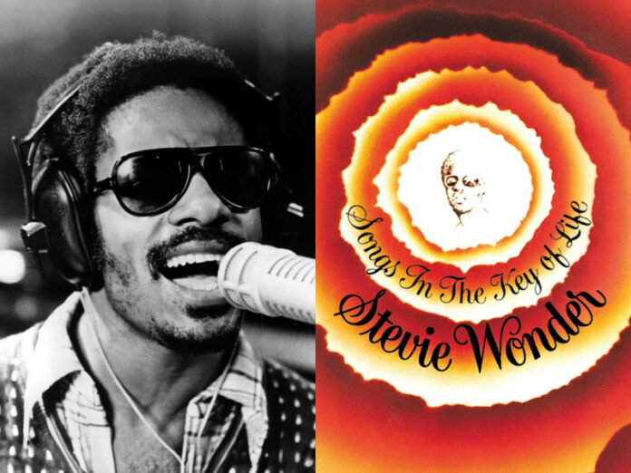 Stevie Wonder_Songs in the Key of Life 50th anniversary tour Stevie Wonder singing in a recording studio via 1973; cover of 'Songs in the Key of Life'