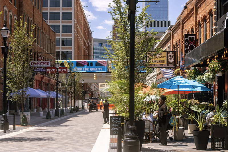 A view of the Greektown Monroe Streetscape
