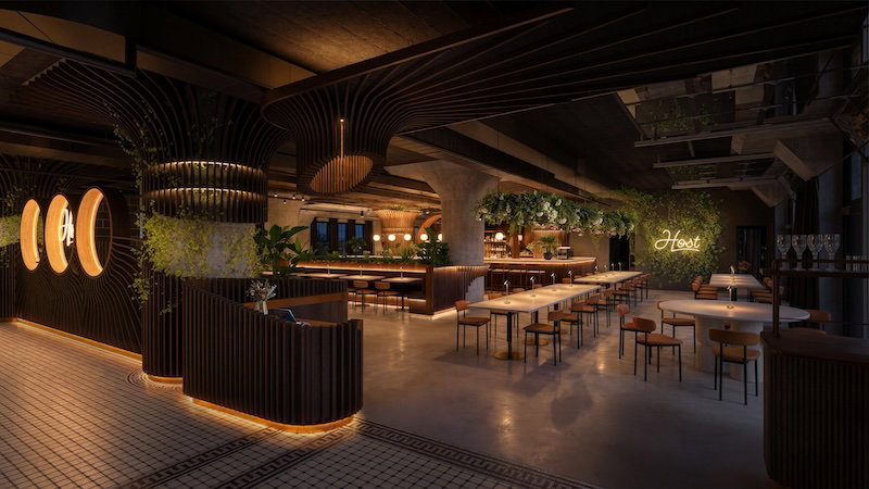 Rendering of Host Detroit shows bar and seating