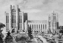 A Centennial Celebration of the Masonic Temple This painting by George D. Mason & Co. architects shows an exterior view of the large Masonic Temple on March 30, 1922.