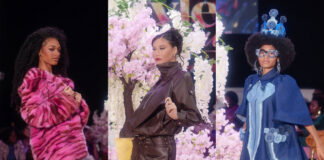 Bhogalli Leather's pink hued animal-print fur coat; The Style Guru’s chocolate faux-leather jacket with matching shorts; and Caldonia’s Box's jutting knee-length denim dress with oversized bow, wide sleeves, and oversized pockets with blue contrasting trim and roses.